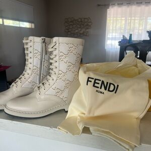 Fendi Ivory Lace-Up Boots
